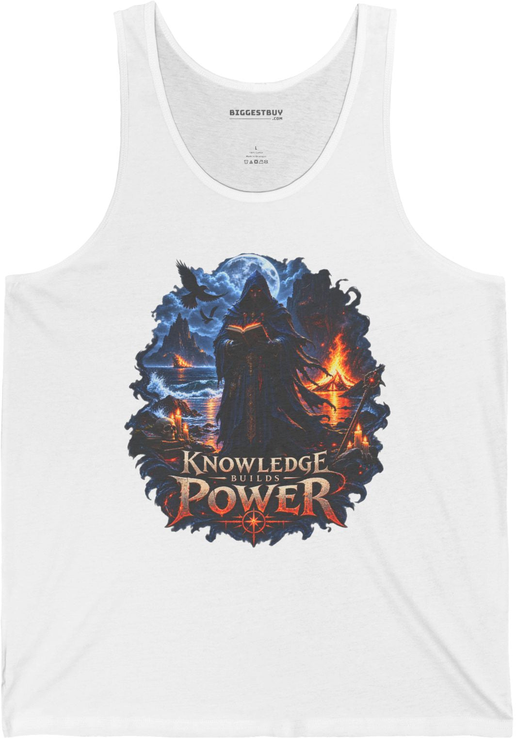 Knowledge Power - Jersey Tank Top in White, front view