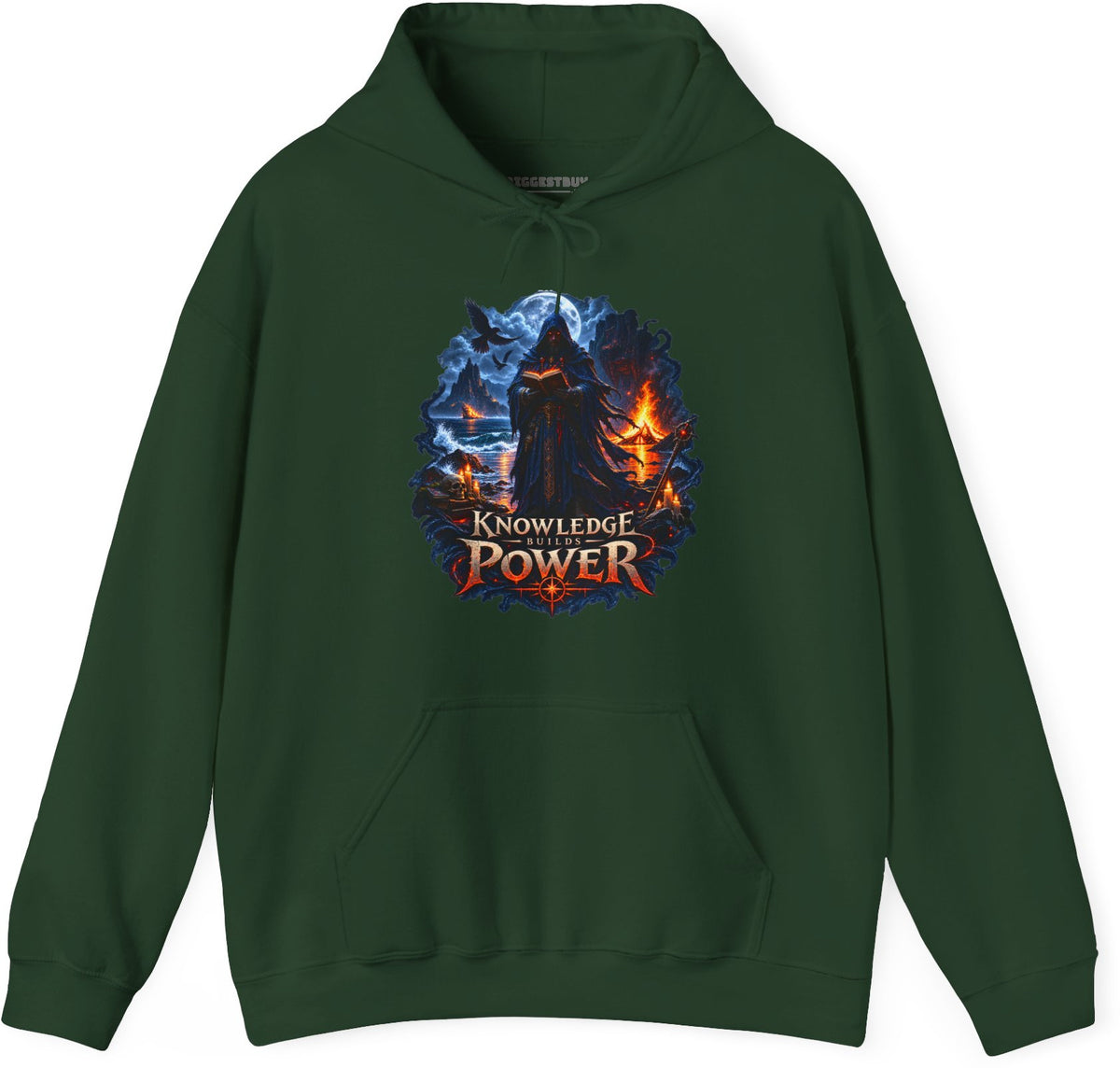 Knowledge Power - Pullover Hoodie in Forest Green, front view