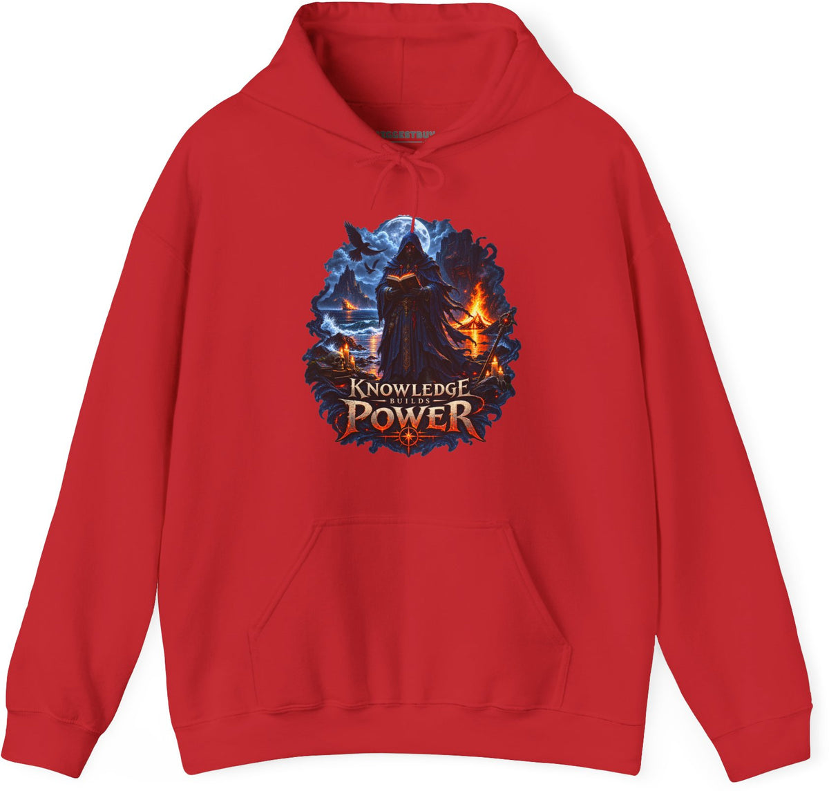Knowledge Power - Pullover Hoodie in Red, front view
