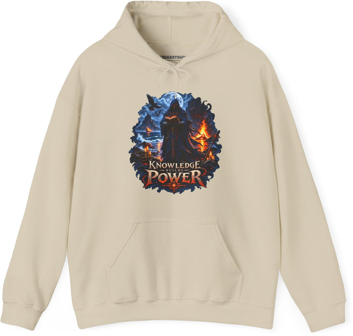 Knowledge Power - Pullover Hoodie in Sand, front view