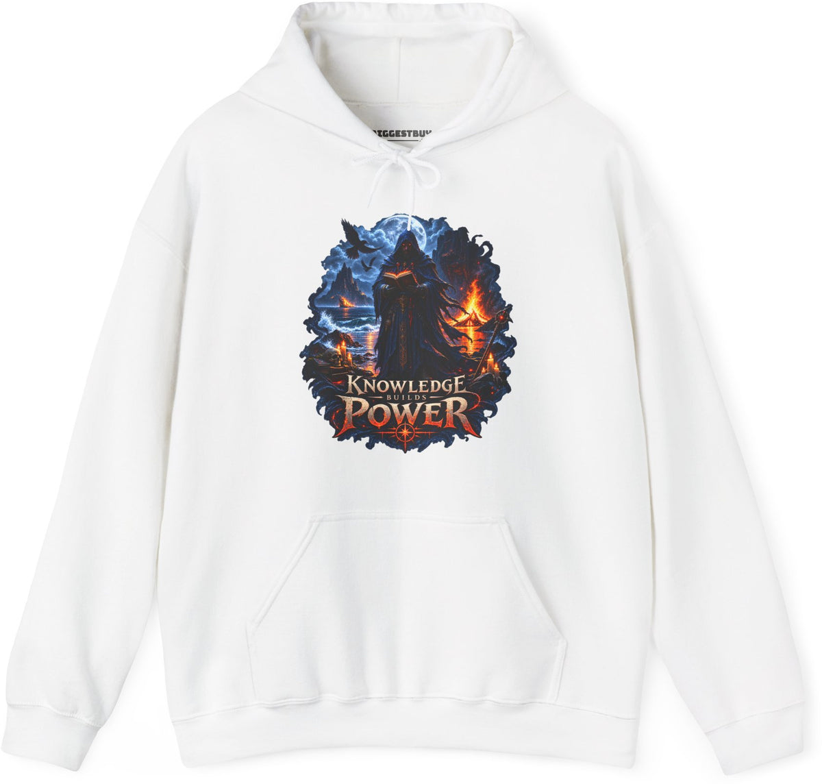 Knowledge Power - Pullover Hoodie in White, front view