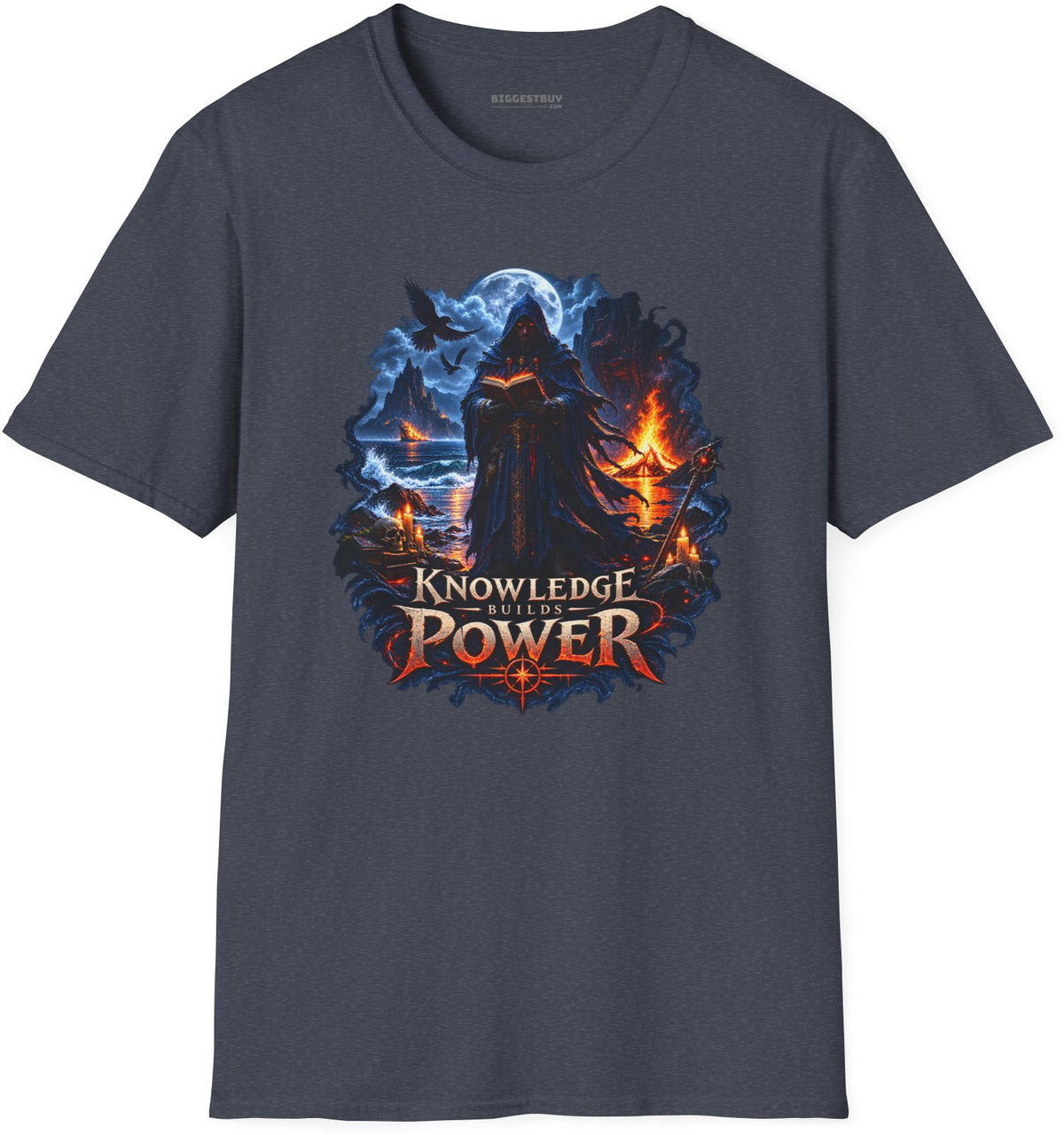 Knowledge Power - Softstyle T-Shirt in Heather Navy, front view