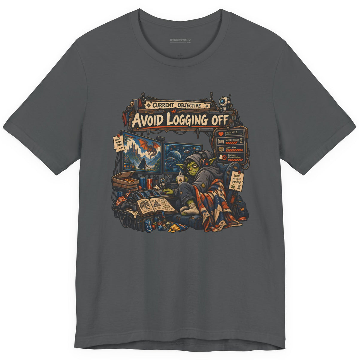Logoff Dodge - Classic Jersey Tee in Asphalt, front view
