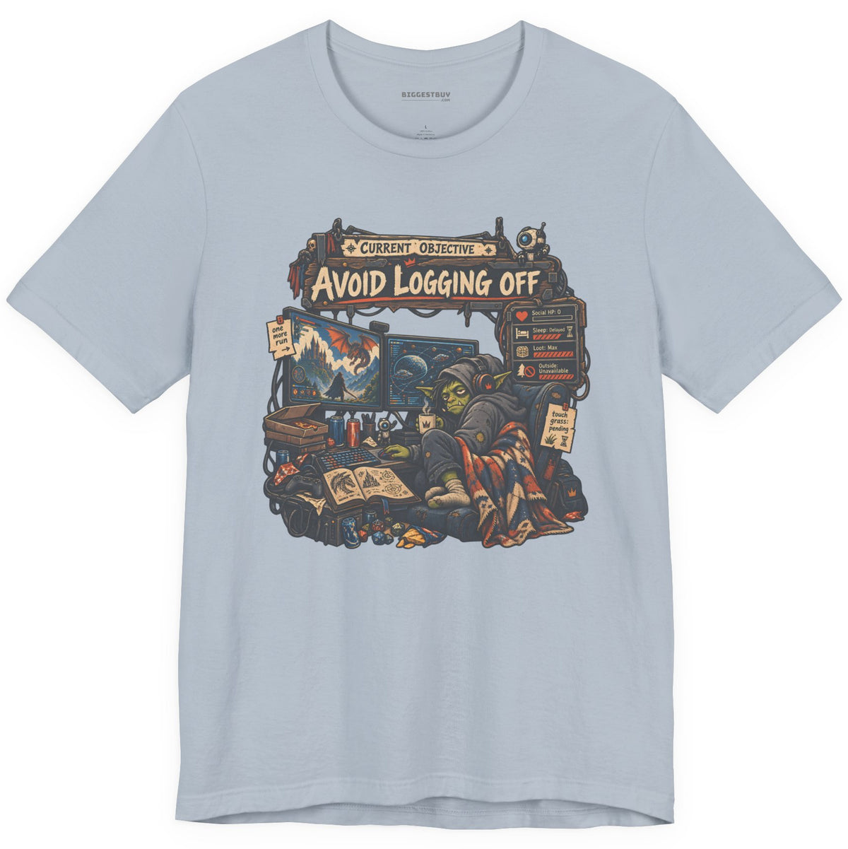 Logoff Dodge - Classic Jersey Tee in Light Blue, front view
