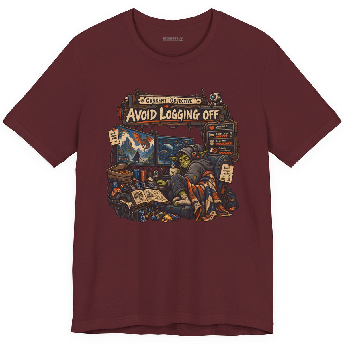 Logoff Dodge - Classic Jersey Tee in Maroon, front view