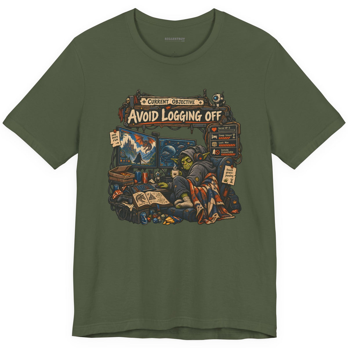 Logoff Dodge - Classic Jersey Tee in Military Green, front view