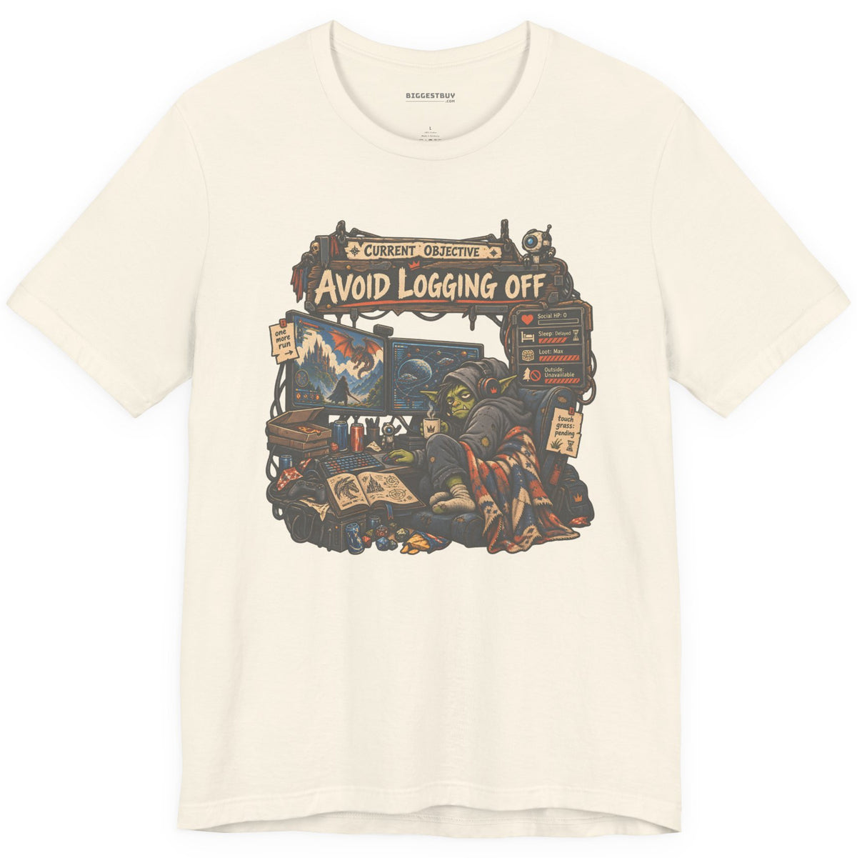 Logoff Dodge - Classic Jersey Tee in Natural, front view