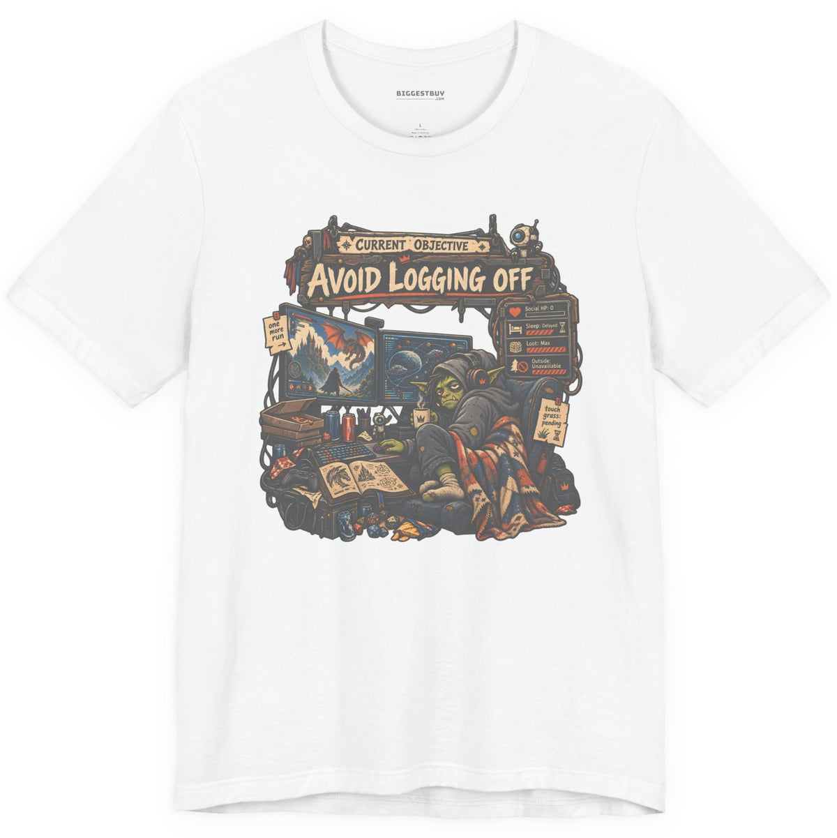 Logoff Dodge - Classic Jersey Tee in White, front view