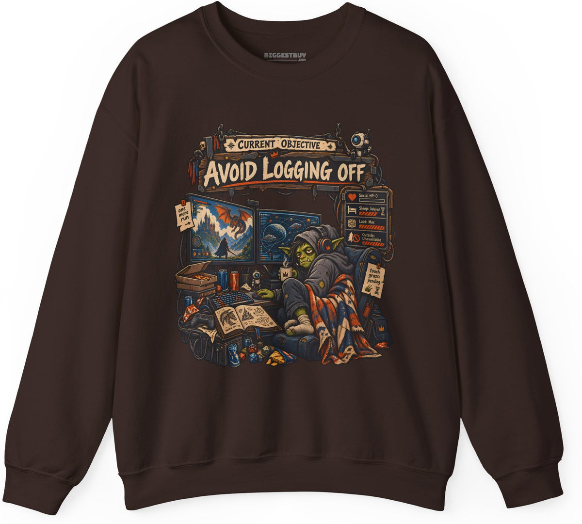 Logoff Dodge - Crewneck Sweatshirt in Dark Chocolate, front view