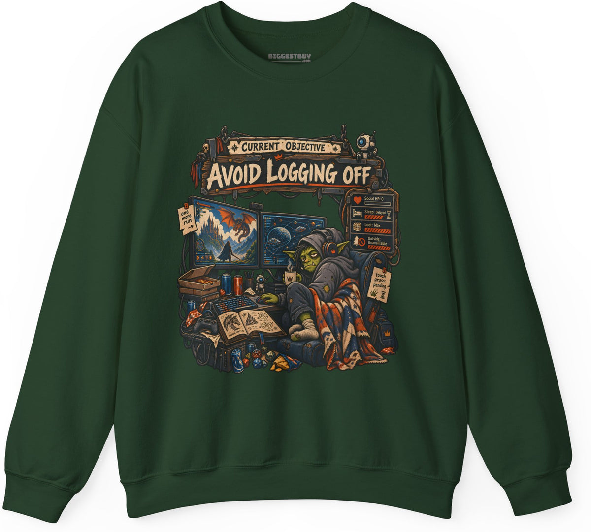 Logoff Dodge - Crewneck Sweatshirt in Forest Green, front view