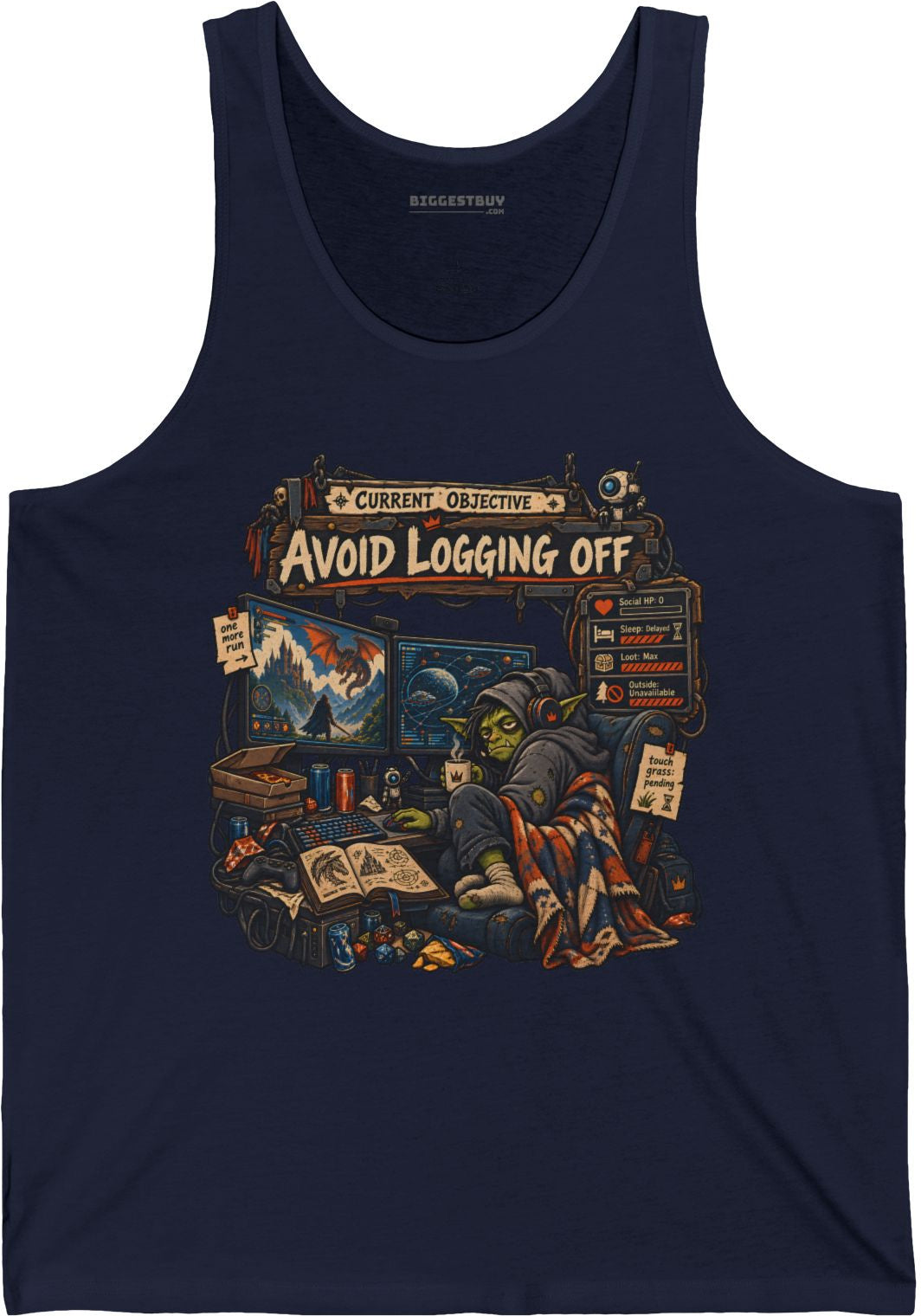 Logoff Dodge - Jersey Tank Top in Navy, front view