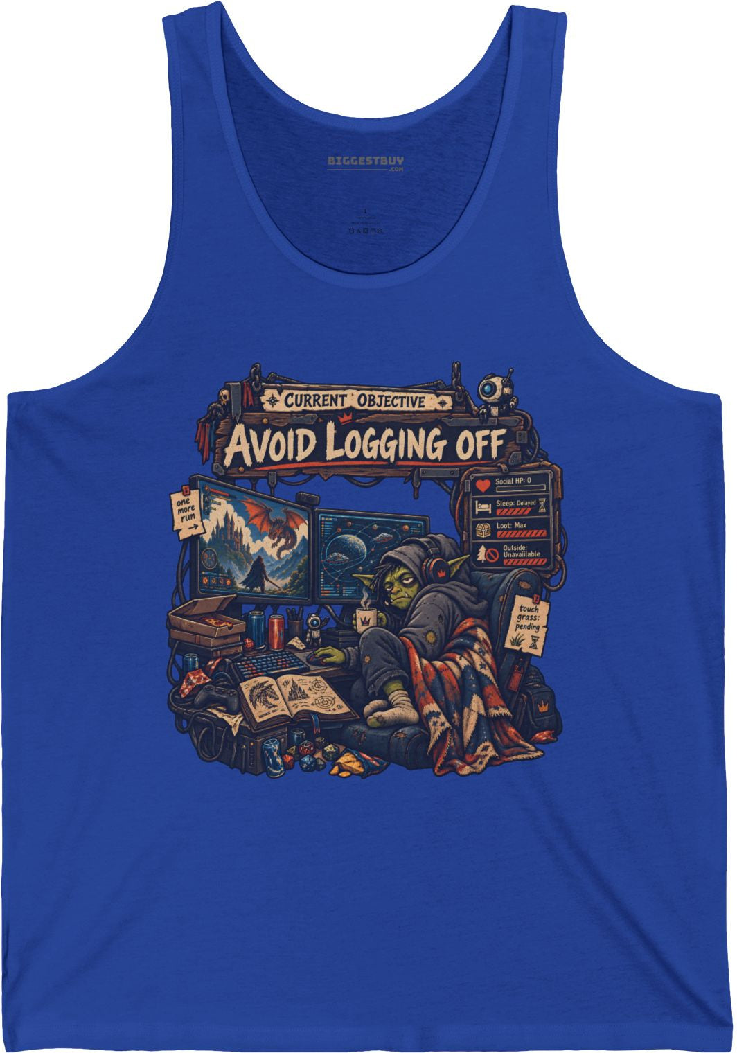 Logoff Dodge - Jersey Tank Top in True Royal, front view