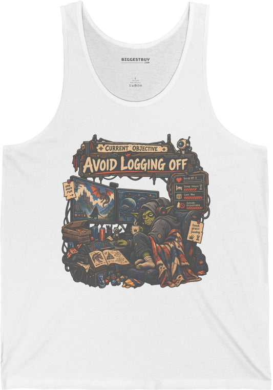 Logoff Dodge - Jersey Tank Top in White, front view