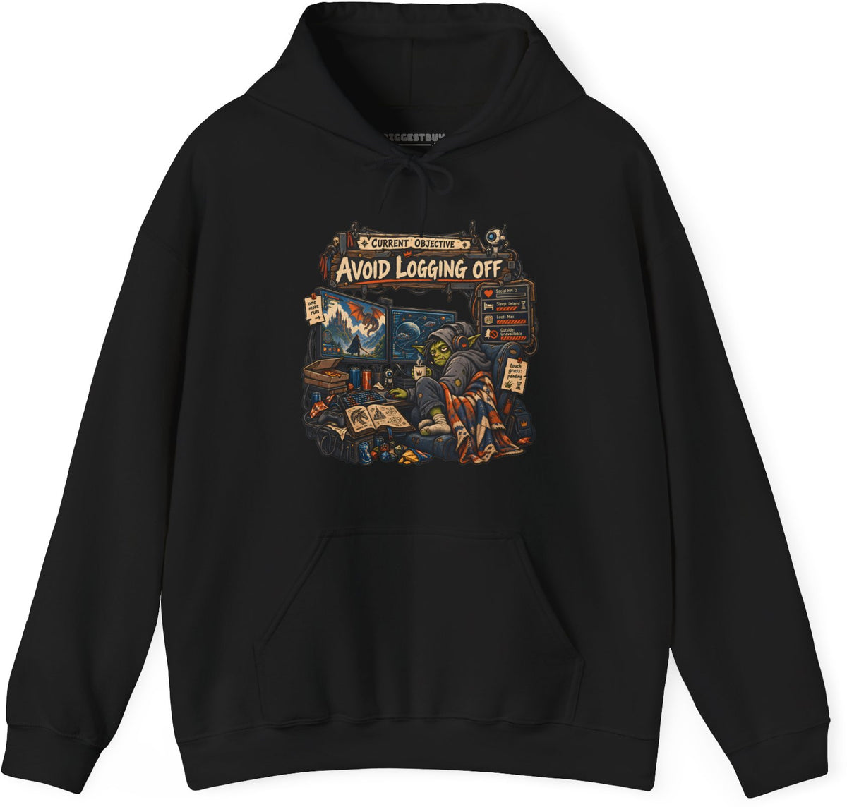 Logoff Dodge - Pullover Hoodie in Black, front view