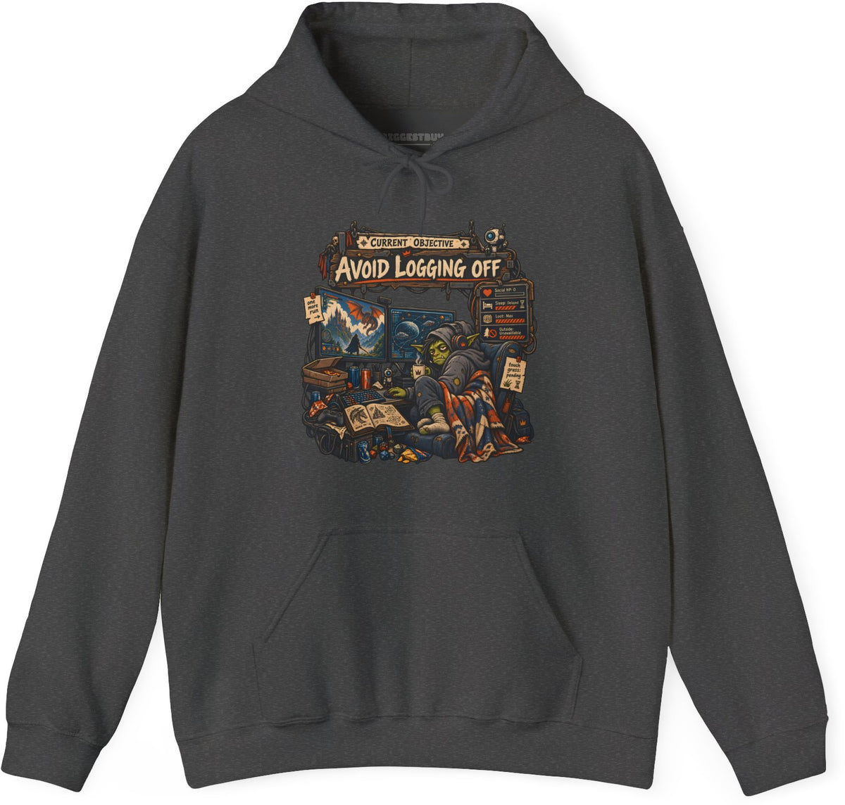 Logoff Dodge - Pullover Hoodie in Dark Heather, front view