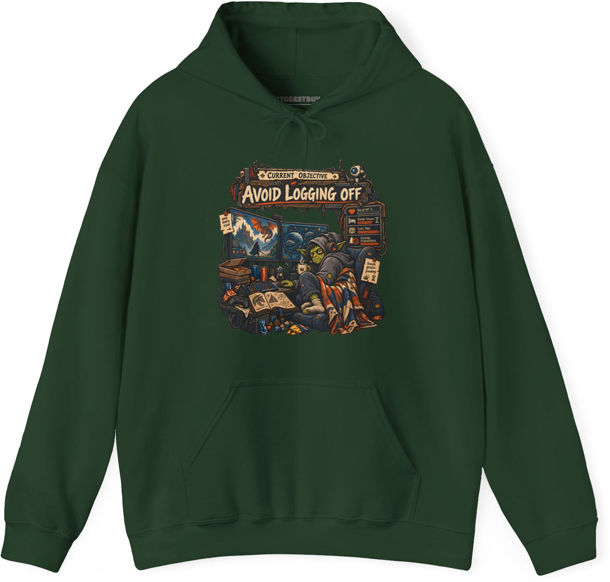 Logoff Dodge - Pullover Hoodie in Forest Green, front view