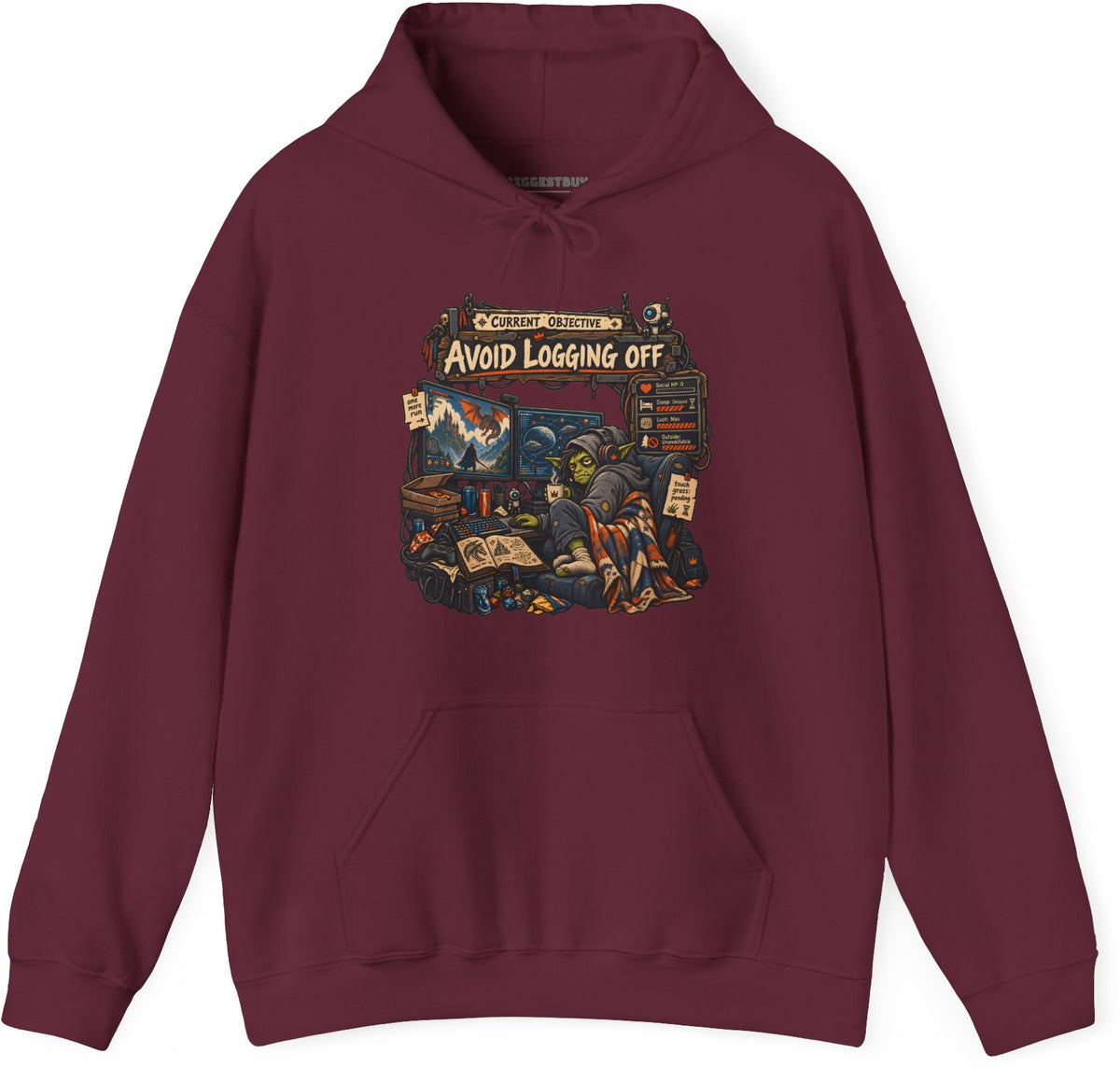 Logoff Dodge - Pullover Hoodie in Maroon, front view