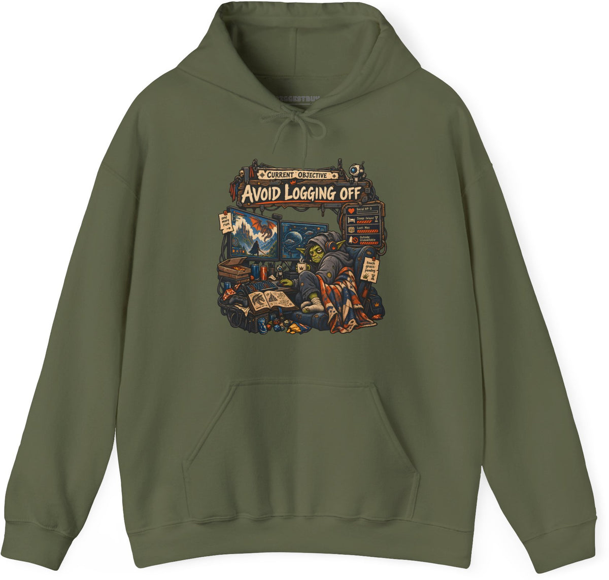 Logoff Dodge - Pullover Hoodie in Military Green, front view
