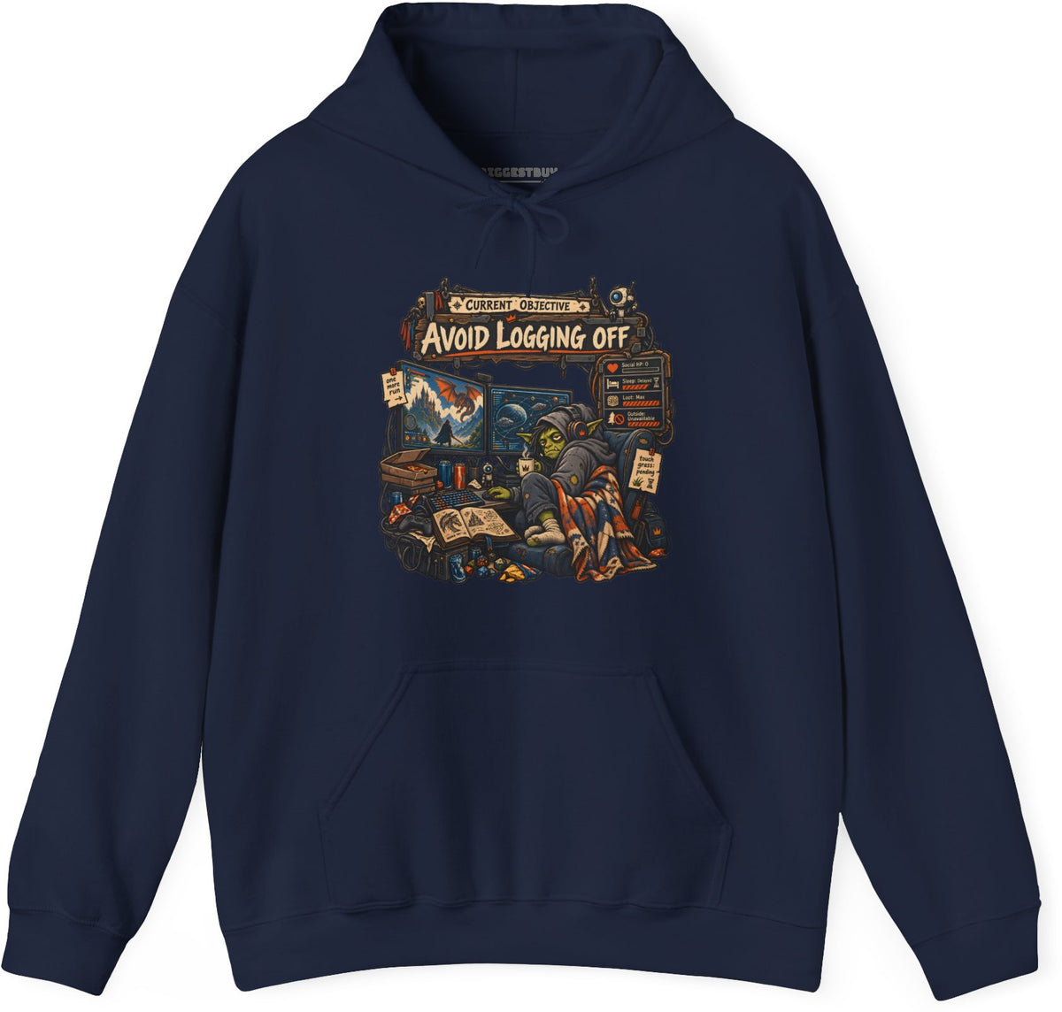 Logoff Dodge - Pullover Hoodie in Navy, front view