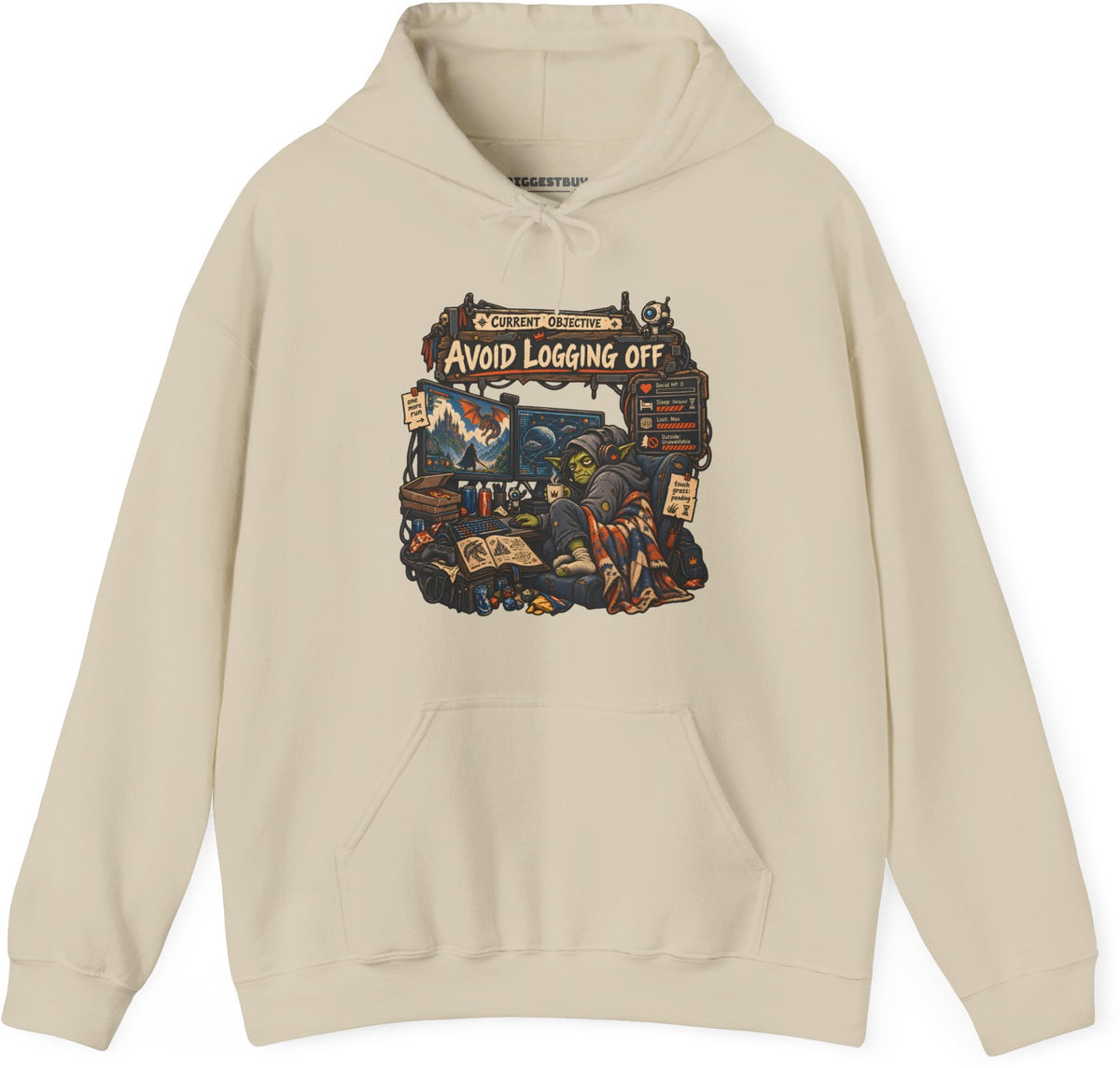 Logoff Dodge - Pullover Hoodie in Sand, front view