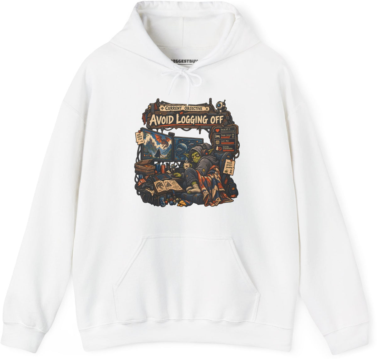Logoff Dodge - Pullover Hoodie in White, front view
