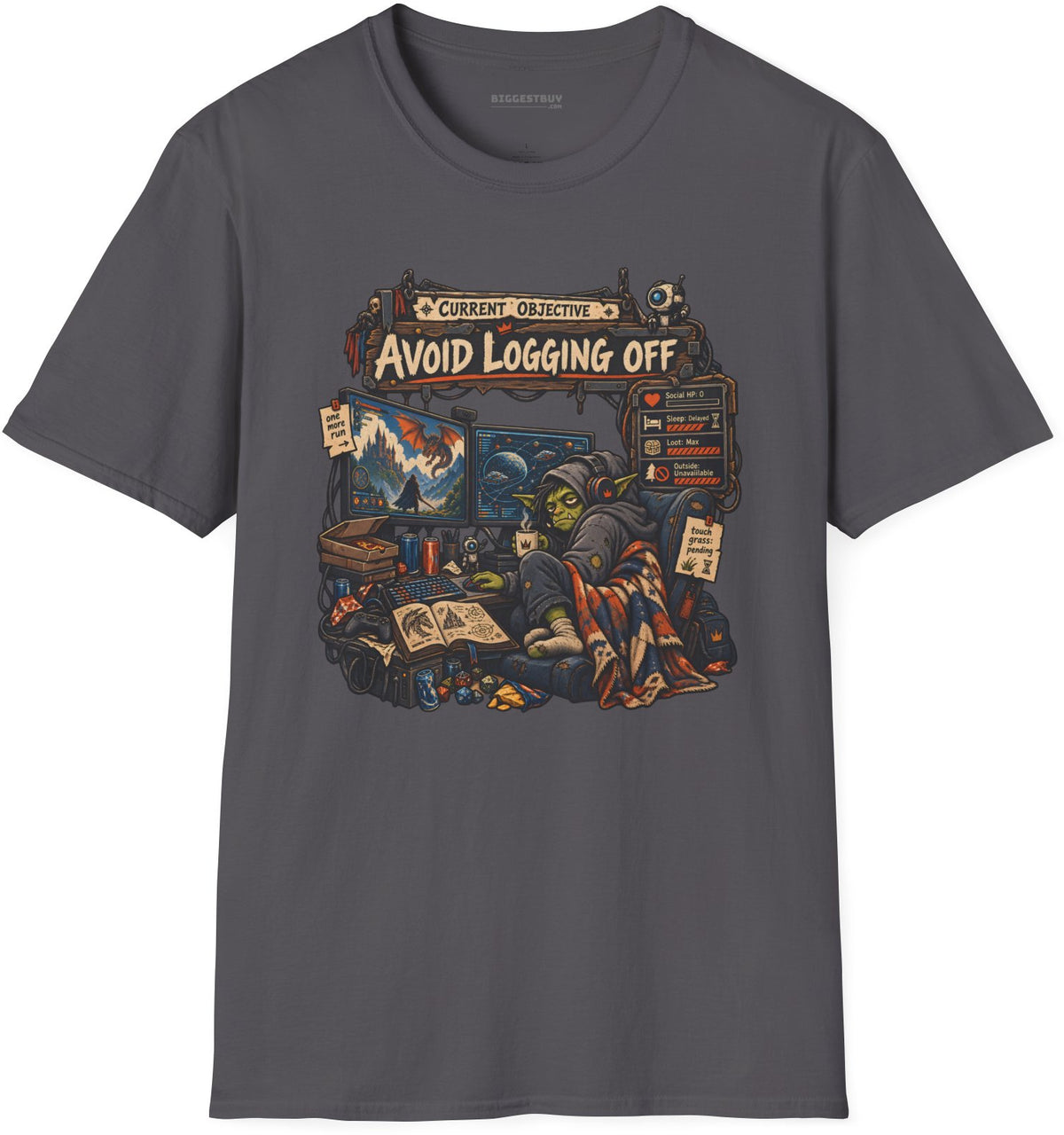Logoff Dodge - Softstyle T-Shirt in Charcoal, front view