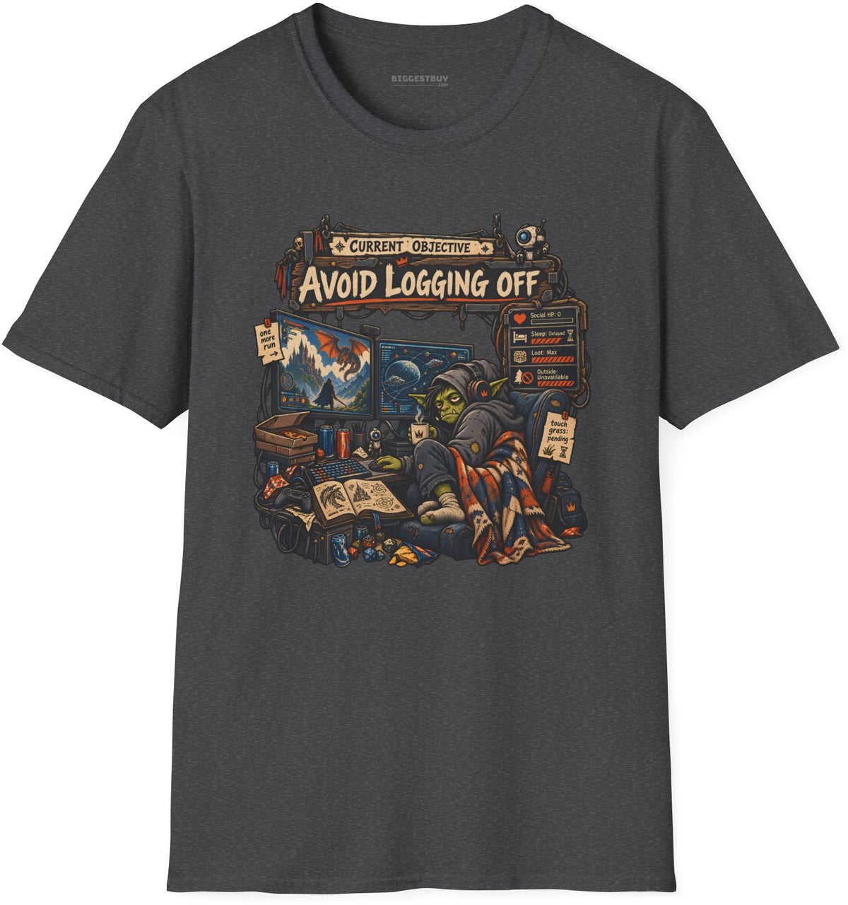 Logoff Dodge - Softstyle T-Shirt in Dark Heather, front view