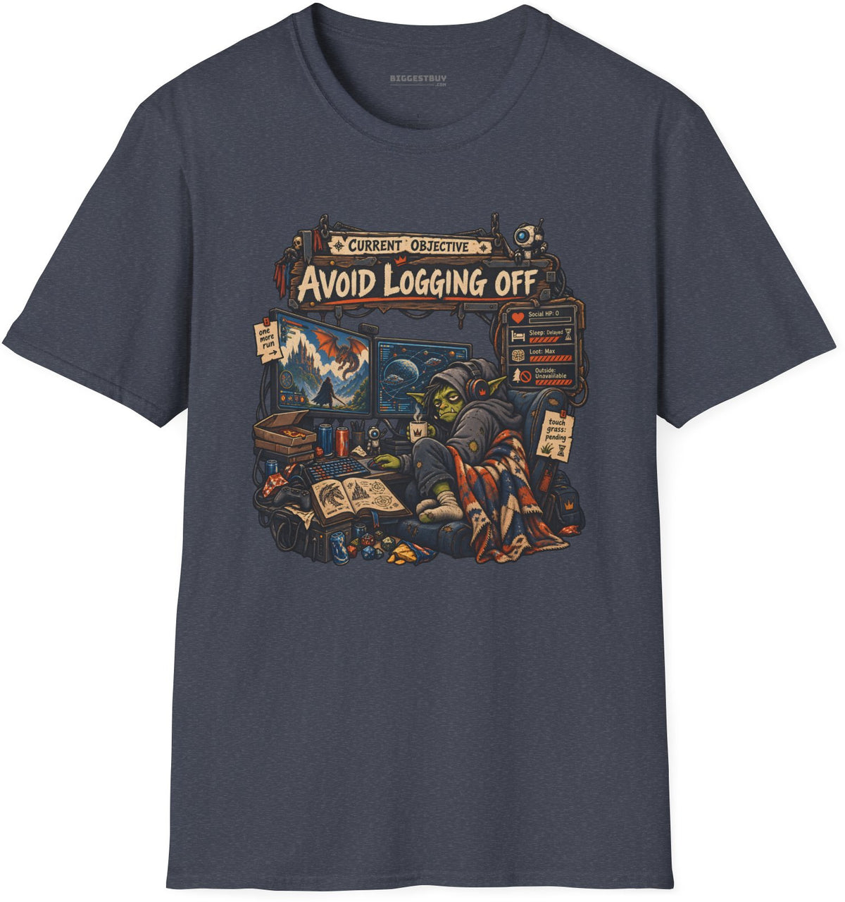 Logoff Dodge - Softstyle T-Shirt in Heather Navy, front view