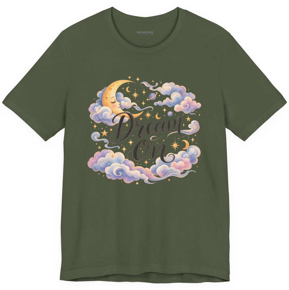 Lunar Dreams - Classic Jersey Tee in Military Green, front view