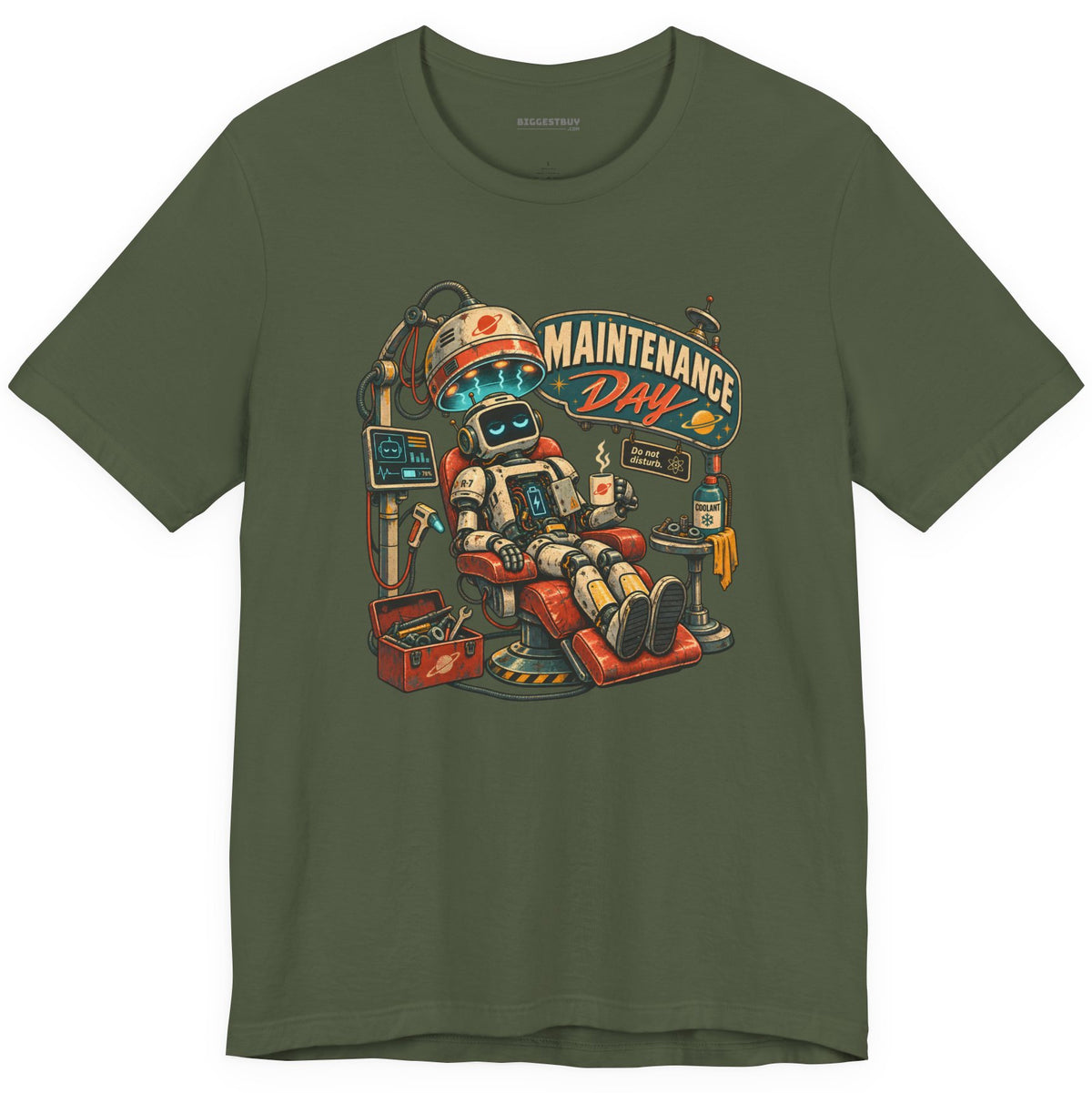 Maintenance Mode - Classic Jersey Tee in Military Green, front view