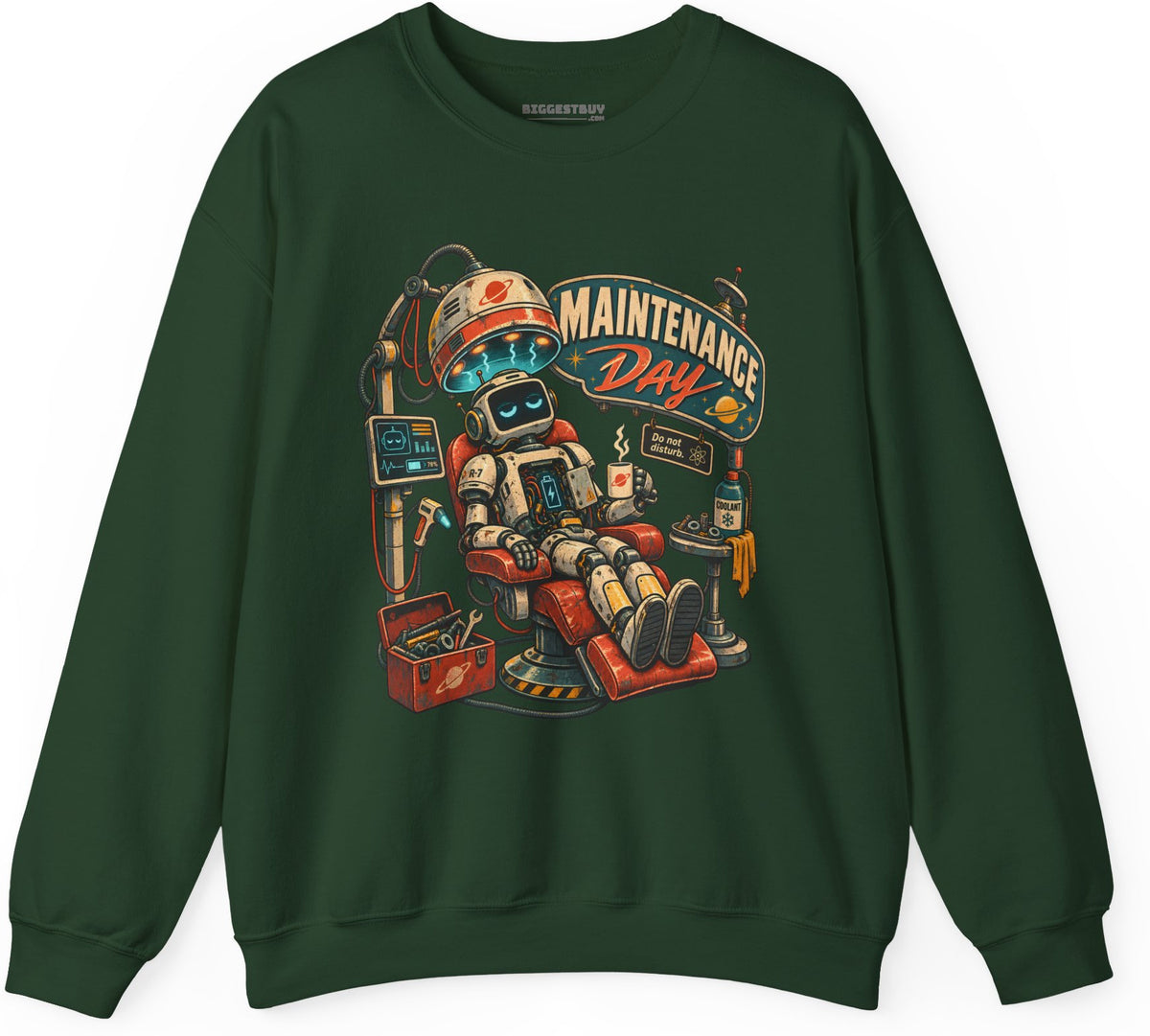 Maintenance Mode - Crewneck Sweatshirt in Forest Green, front view