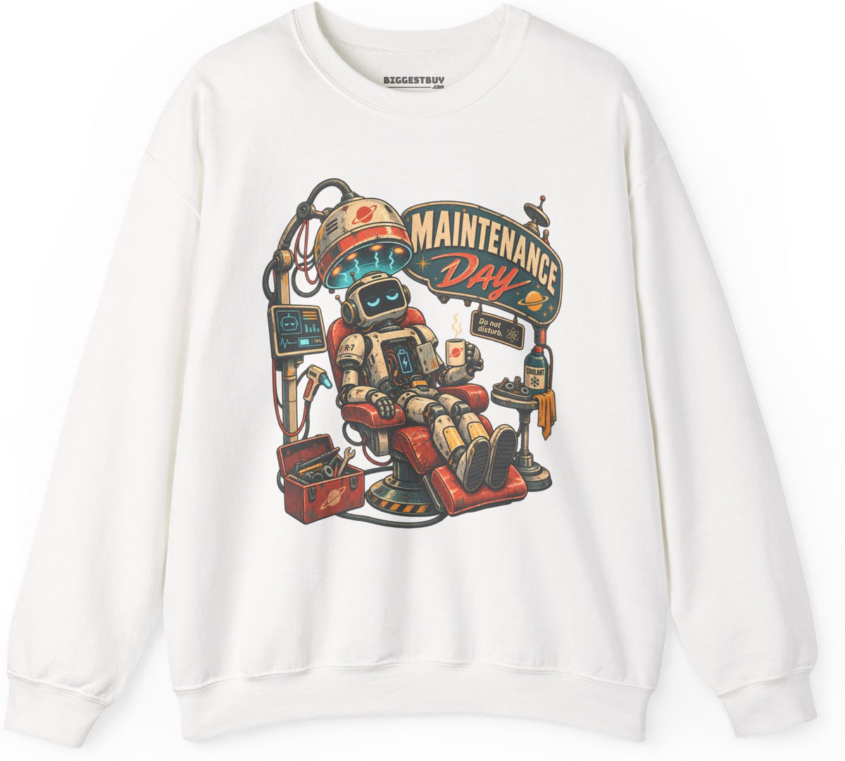 Maintenance Mode - Crewneck Sweatshirt in White, front view