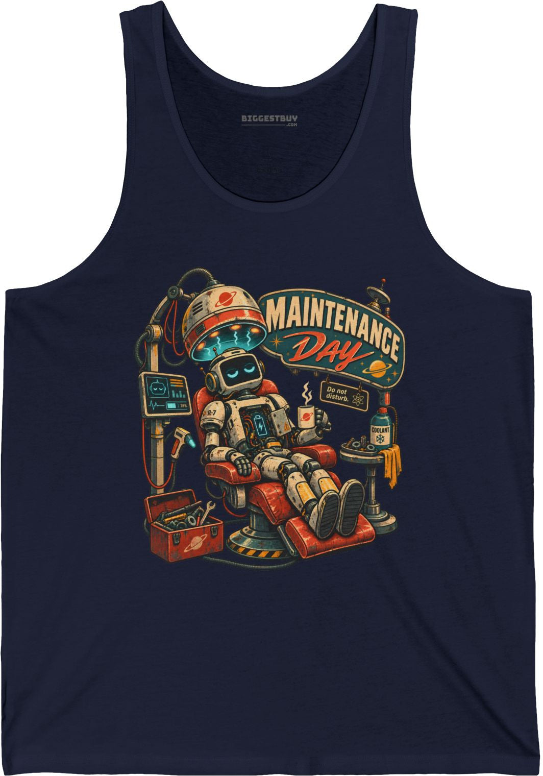 Maintenance Mode - Jersey Tank Top in Navy, front view