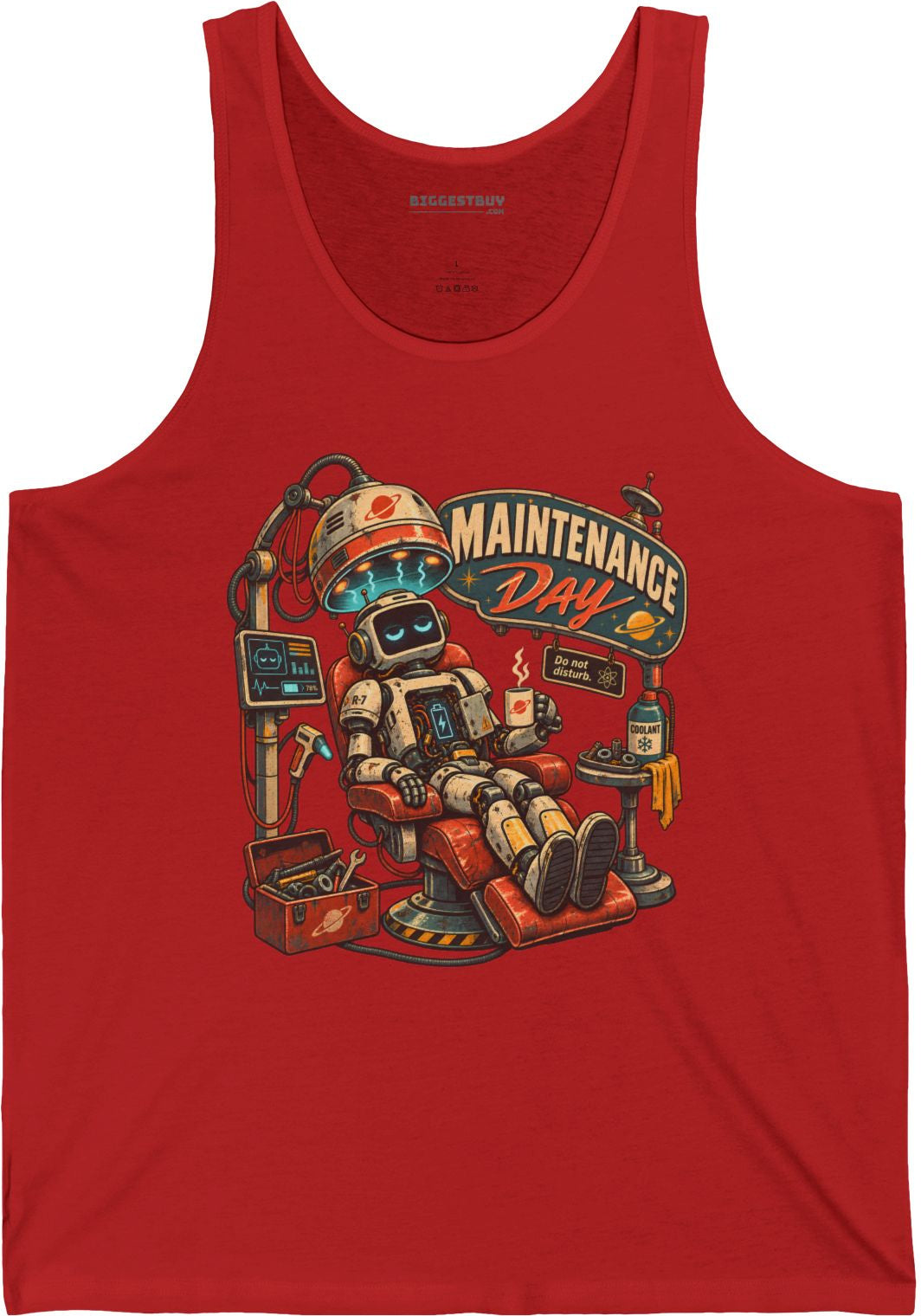Maintenance Mode - Jersey Tank Top in Red, front view