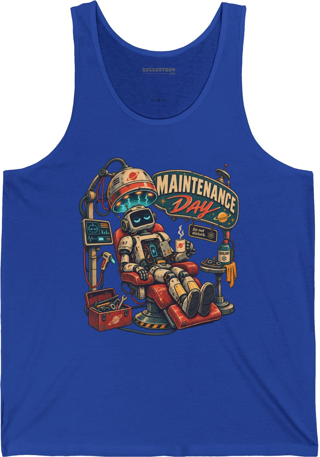 Maintenance Mode - Jersey Tank Top in True Royal, front view