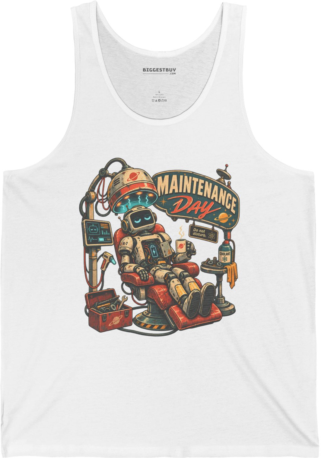 Maintenance Mode - Jersey Tank Top in White, front view
