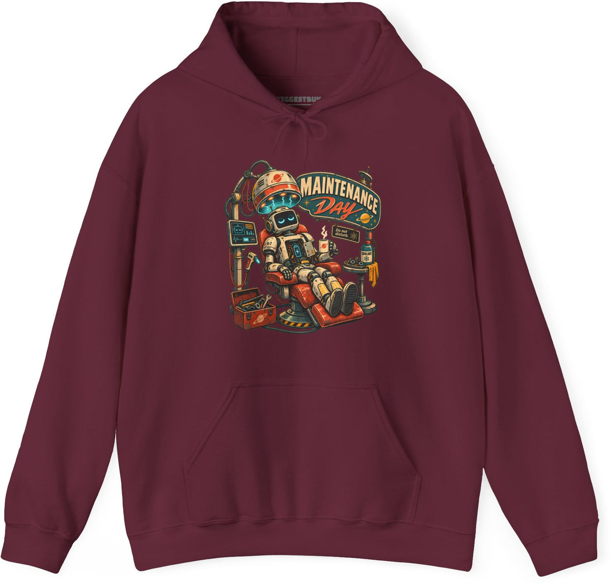 Maintenance Mode - Pullover Hoodie in Maroon, front view