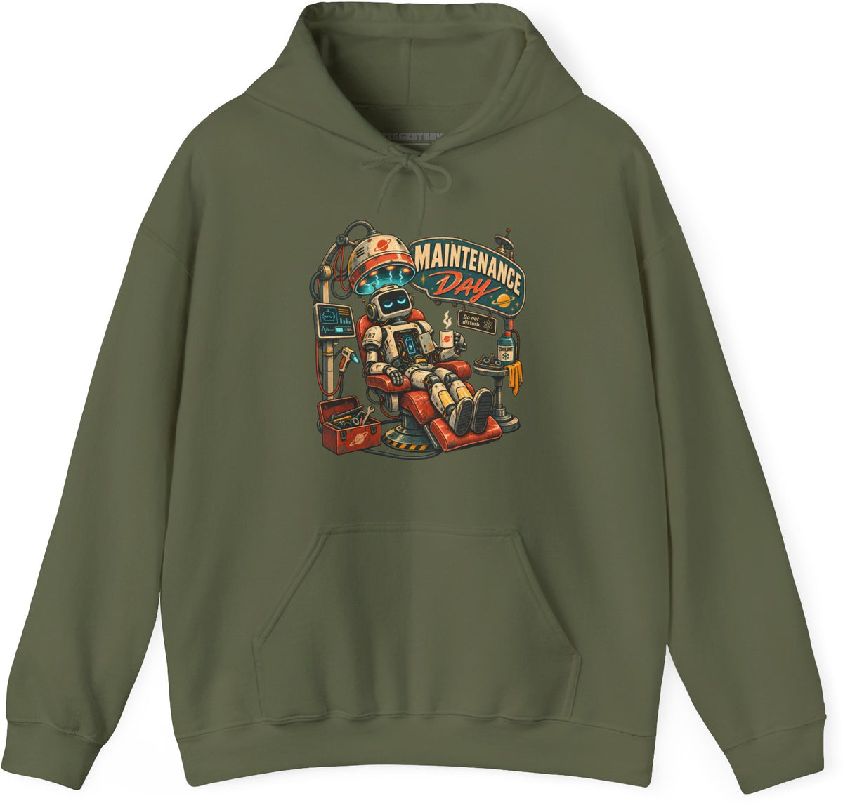 Maintenance Mode - Pullover Hoodie in Military Green, front view