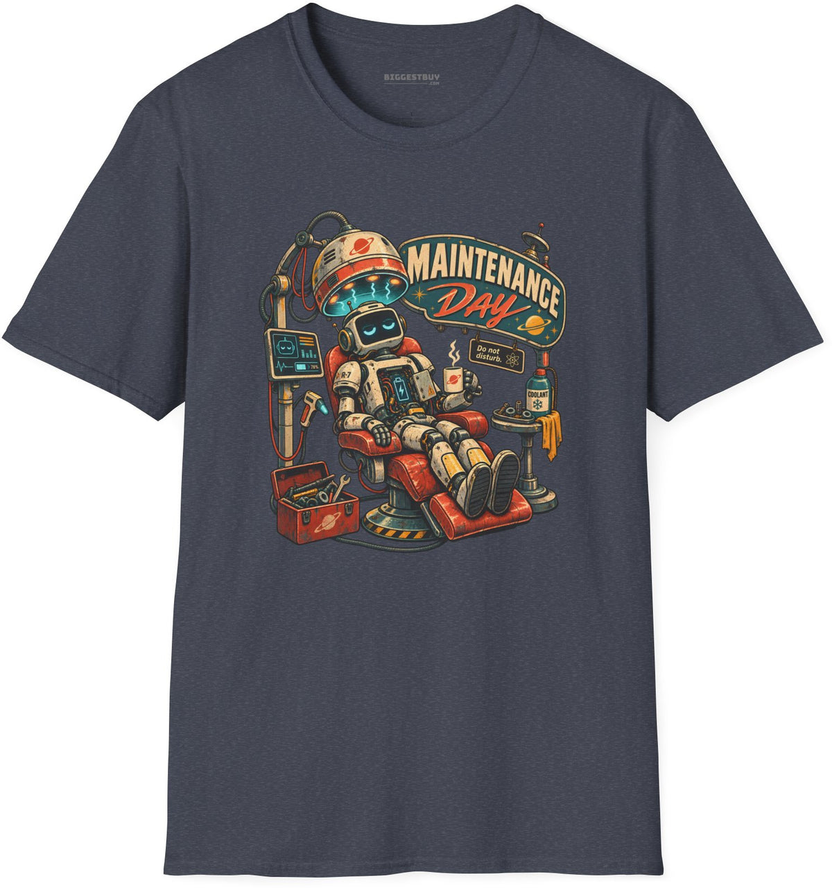 Maintenance Mode - Softstyle T-Shirt in Heather Navy, front view
