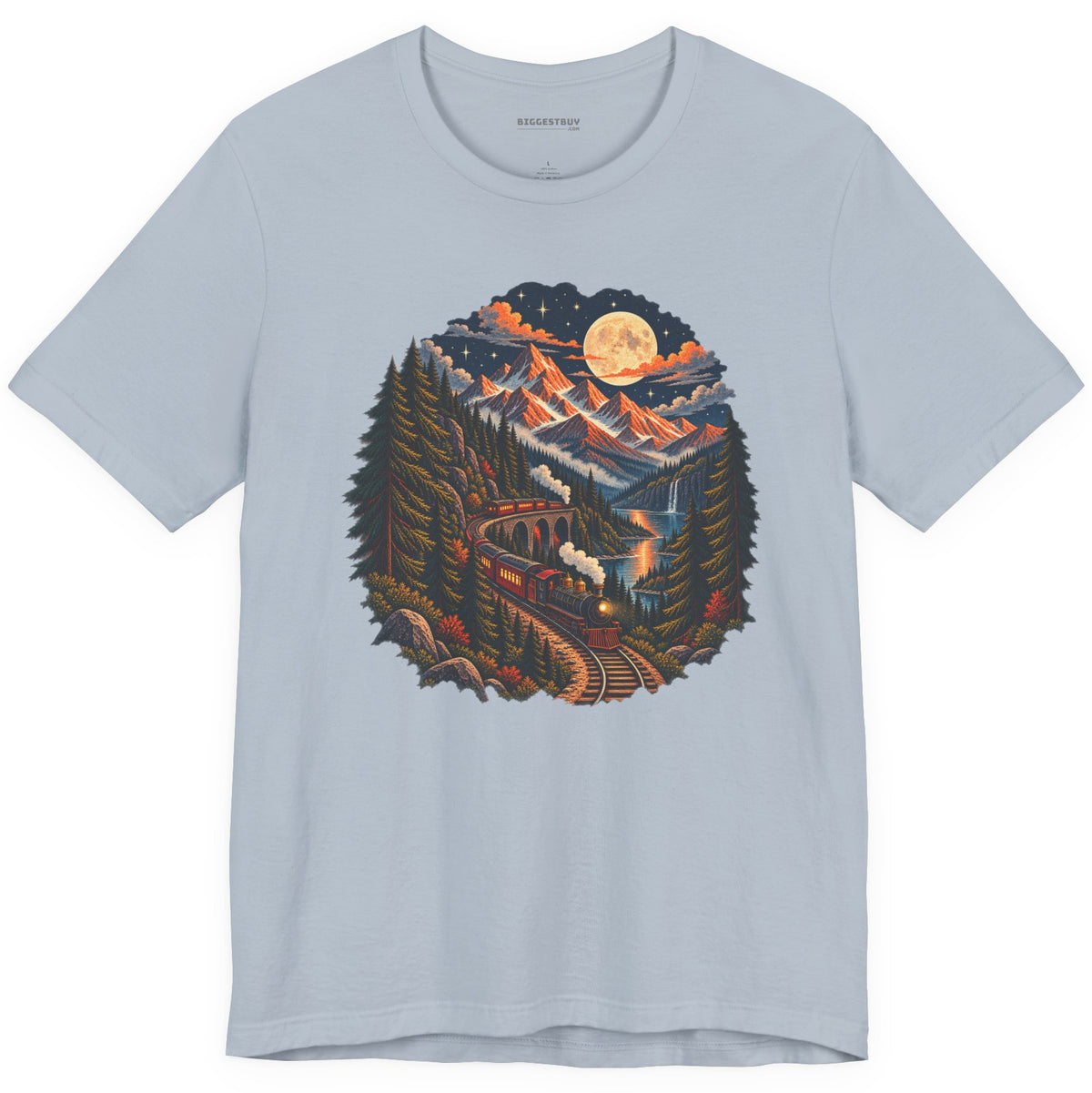 Midnight Rails - Classic Jersey Tee in Light Blue, front view