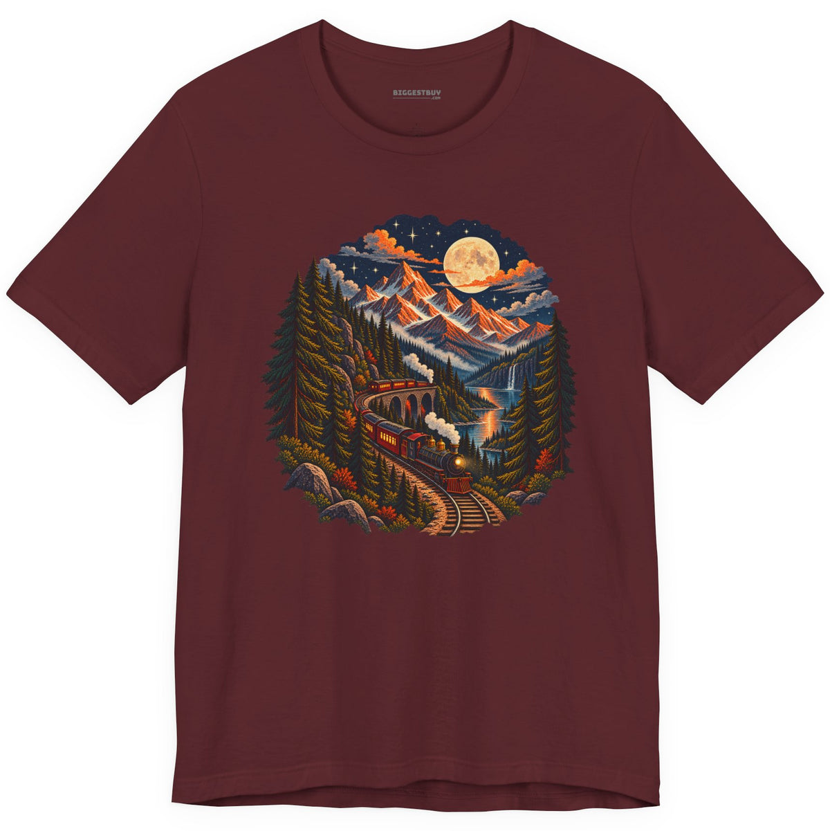 Midnight Rails - Classic Jersey Tee in Maroon, front view