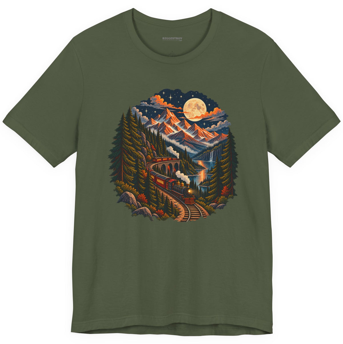 Midnight Rails - Classic Jersey Tee in Military Green, front view