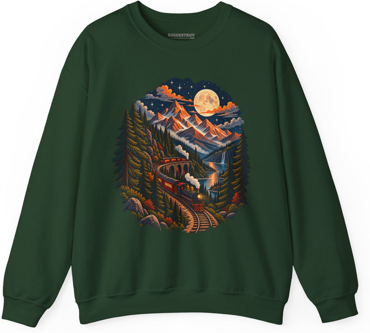 Midnight Rails - Crewneck Sweatshirt in Forest Green, front view