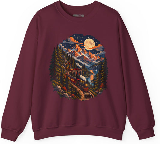 Midnight Rails - Crewneck Sweatshirt in Maroon, front view