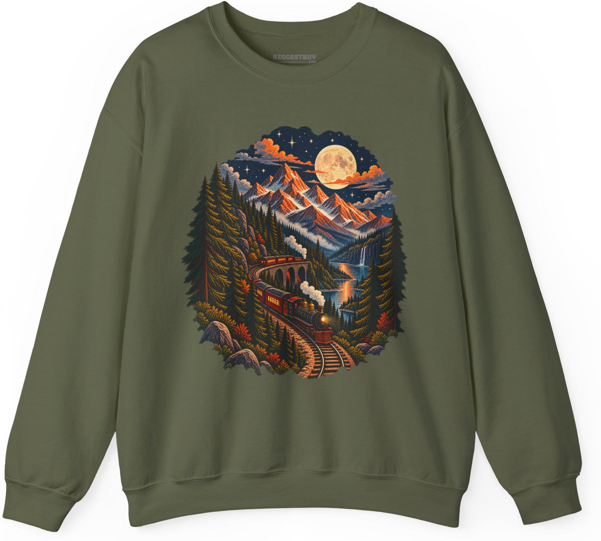 Midnight Rails - Crewneck Sweatshirt in Military Green, front view