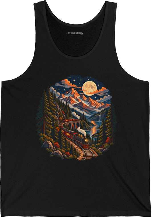 Midnight Rails - Jersey Tank Top in Black, front view