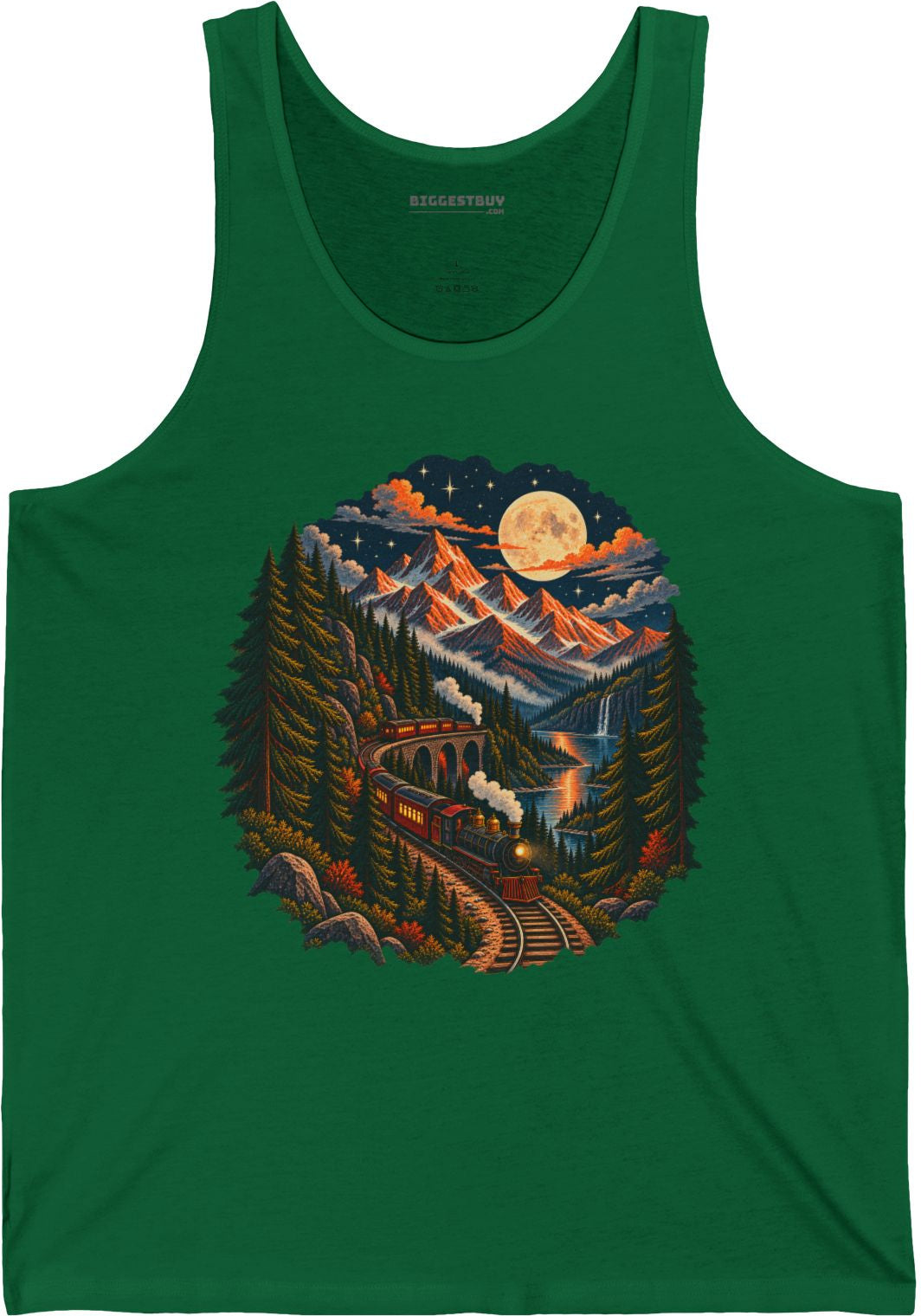 Midnight Rails - Jersey Tank Top in Kelly, front view