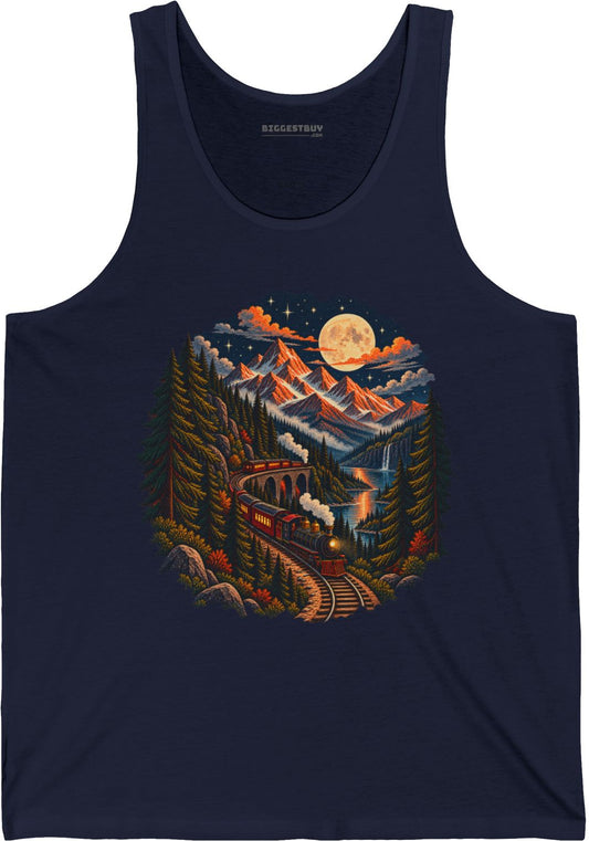 Midnight Rails - Jersey Tank Top in Navy, front view