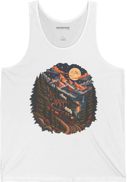 Midnight Rails - Jersey Tank Top in White, front view