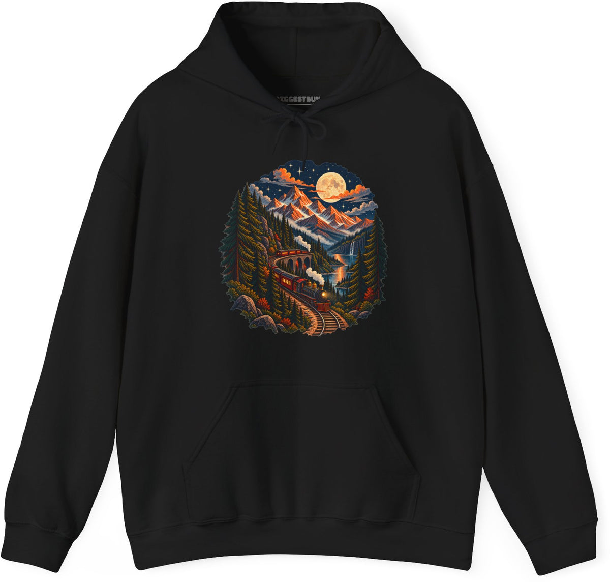 Midnight Rails - Pullover Hoodie in Black, front view